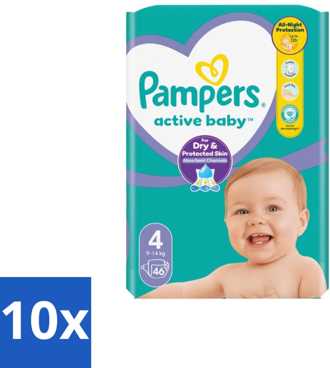 Pampers – Luiers – Active Baby Maat 4 – 46 Luiers - Bulkverpakking - 10 stuks