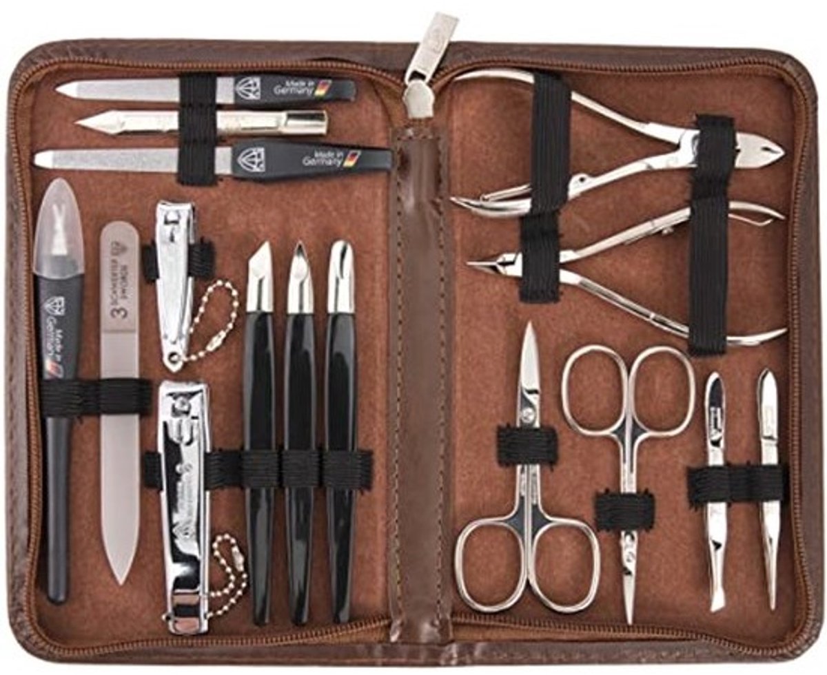 16-delige manicure-pedicureset met kunstleren etui voor optimale hand- en voetverzorging