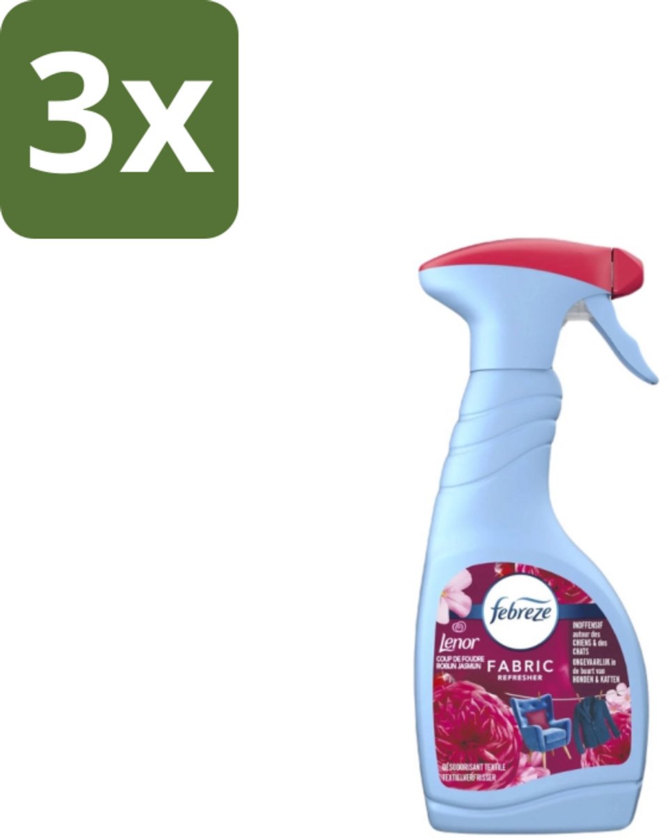 3 x Febreze – Textielspray – Robijn Jasmijn – 500 ml - Textielverfrisser - Textielgeur - Geurverwijdering - Jasmijngeur - Robijngeur