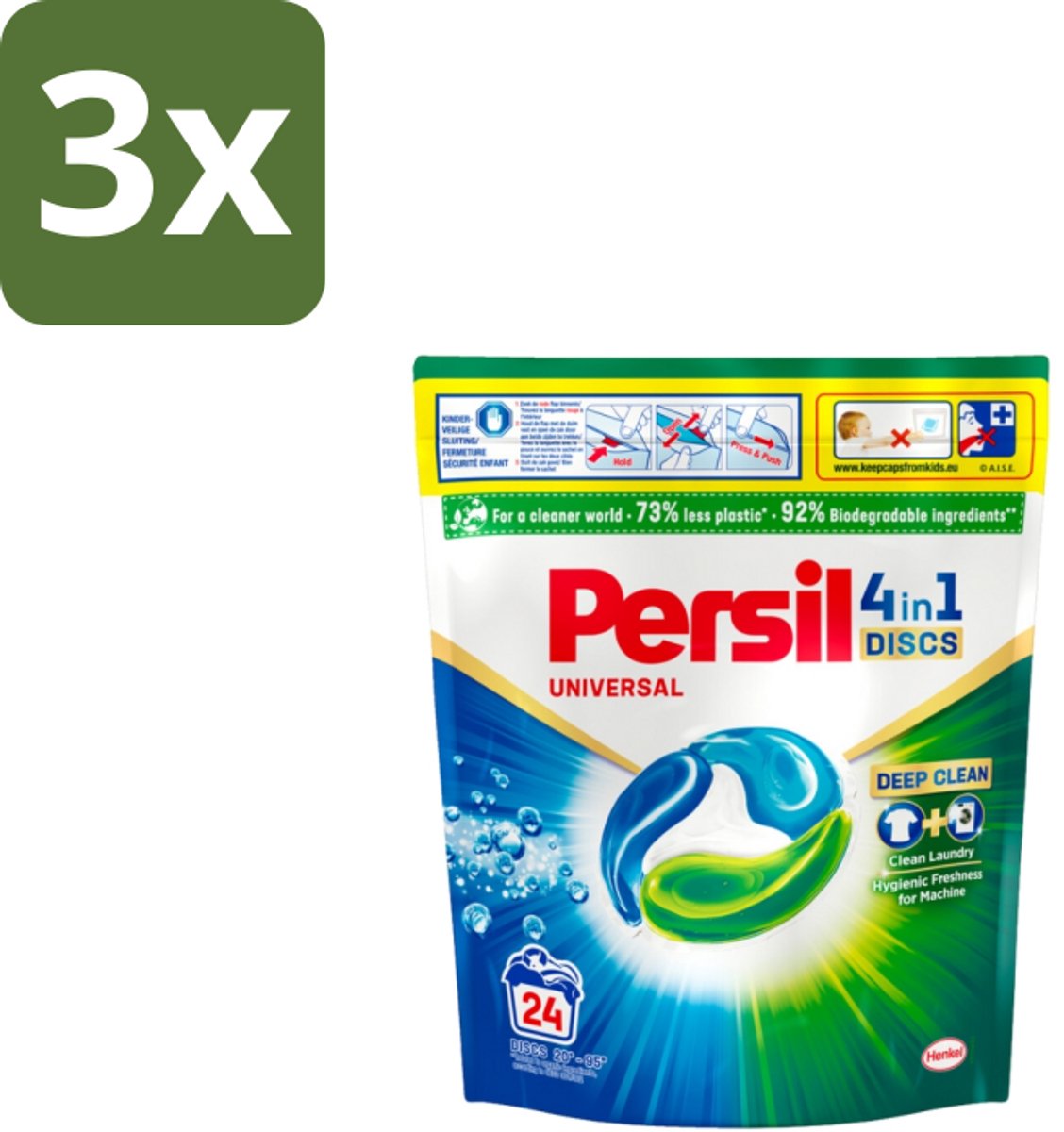 3 x Persil – Wasmiddel Discs – Universeel - 24 Capsules - Wasmiddel - Wascapsules - Vlekverwijdering - Frisheid - Kleurbehoud