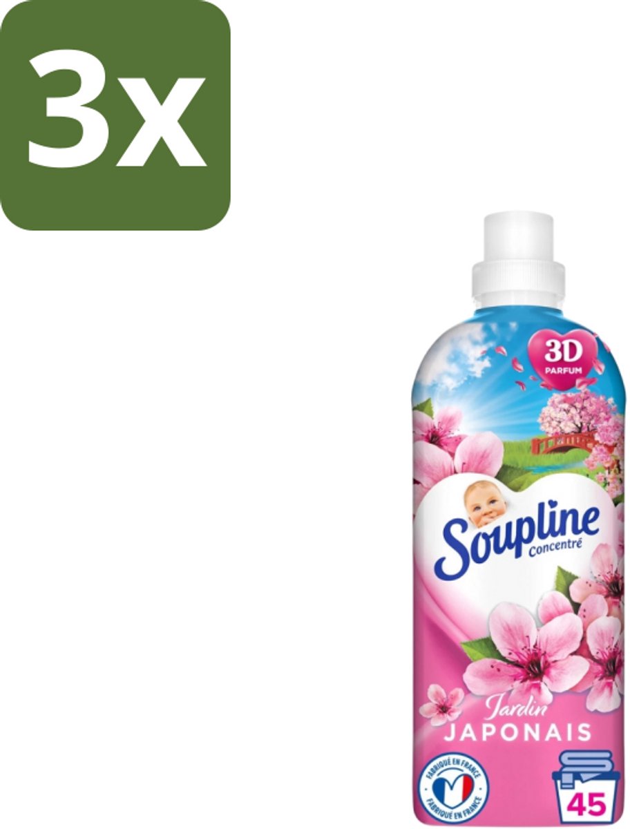 3 x Soupline – Wasverzachter – Japanse Tuin – 950 ml - Wasverzachter - Zachte Wasgoed - Geur - Japanse Tuin - Rustgevende Geur