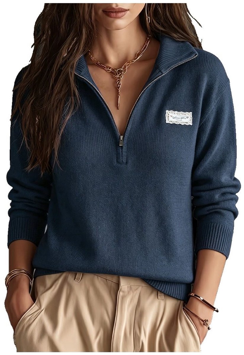 Currero Quarter Zip Dames Sweater Met Rits Jumper Quarterzip Hoodie Warme Trui Vest Lang Coltrui Blauw
