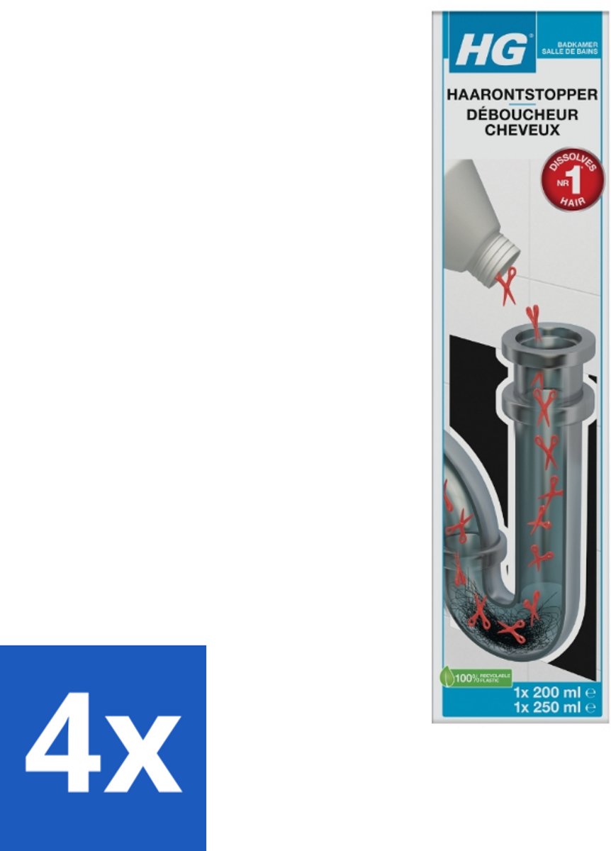 4 x HG Haarontstopper 450 ml - Haarontstopper - Badkamer Verstopping - Doucheput Verstopping - Wasbak Verstopping - Bad Verstopping