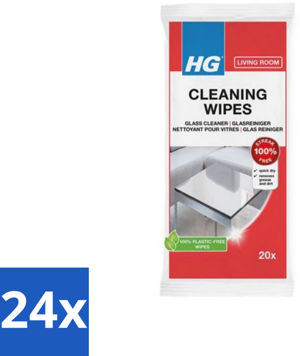 24 x HG - Woonkamer - Glasreinigingsdoekjes - Reinigt Streeploos - 20 Doekjes - Glasreiniging - Streeploos Schoon - Spiegelreiniger - Schoonmaakdoekjes - Biologisch Afbreekbaar