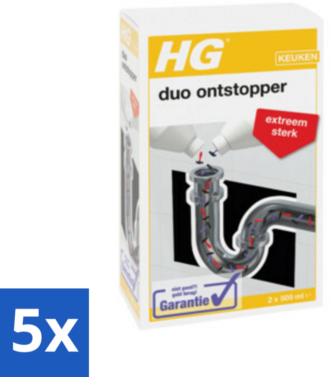 5 x HG Duo Ontstopper 1 liter - Ontstopper - Keuken Ontstopper - Badkamer Ontstopper - Vet Verstopping - Etensresten Verstopping