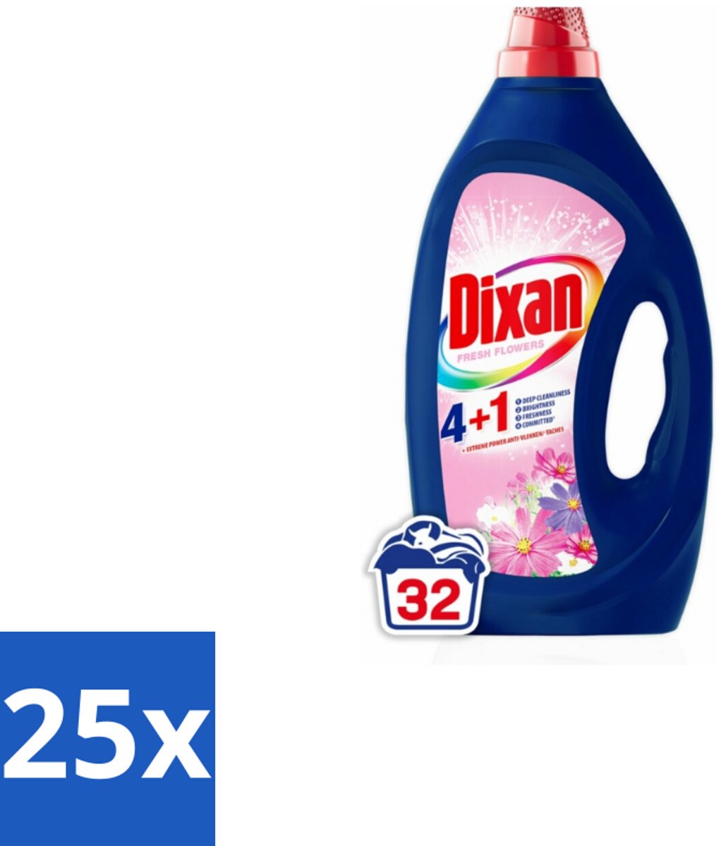 25 x Dixan – Vloeibaar Wasmiddel – Color Fresh Flowers – 1440 ml - Kleurbehoud - Vlekkenverwijdering - Frisse Geur - Wasmiddel - Wasbeurt