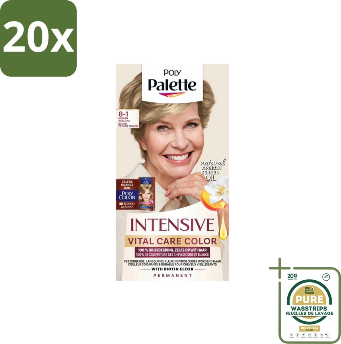 20 x Poly Palette – Haarverf – 8-1 Midden Asblond – 115 ml - Grootverpakking - Asblond - Grijsdekking - Natuurlijke Kleur - Koel Blond - Haarkleur