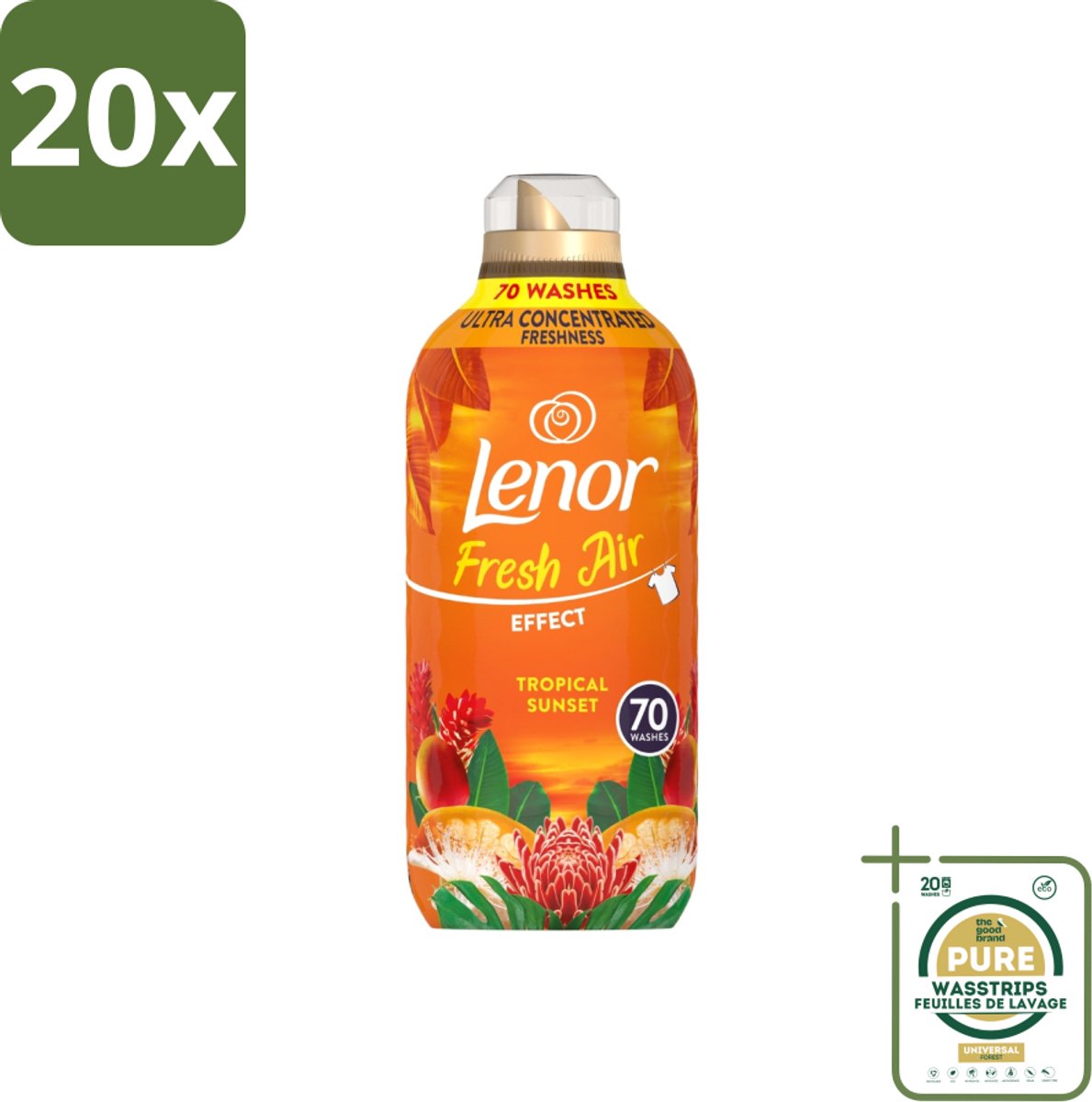 20 x Lenor – Wasverzachter – Tropical Sunset – 70 Wasbeurten – 980 ml - Grootverpakking - Wasverzachter - Frisse Geur - Zomerse Geur - Tropische Geur - SolarDry