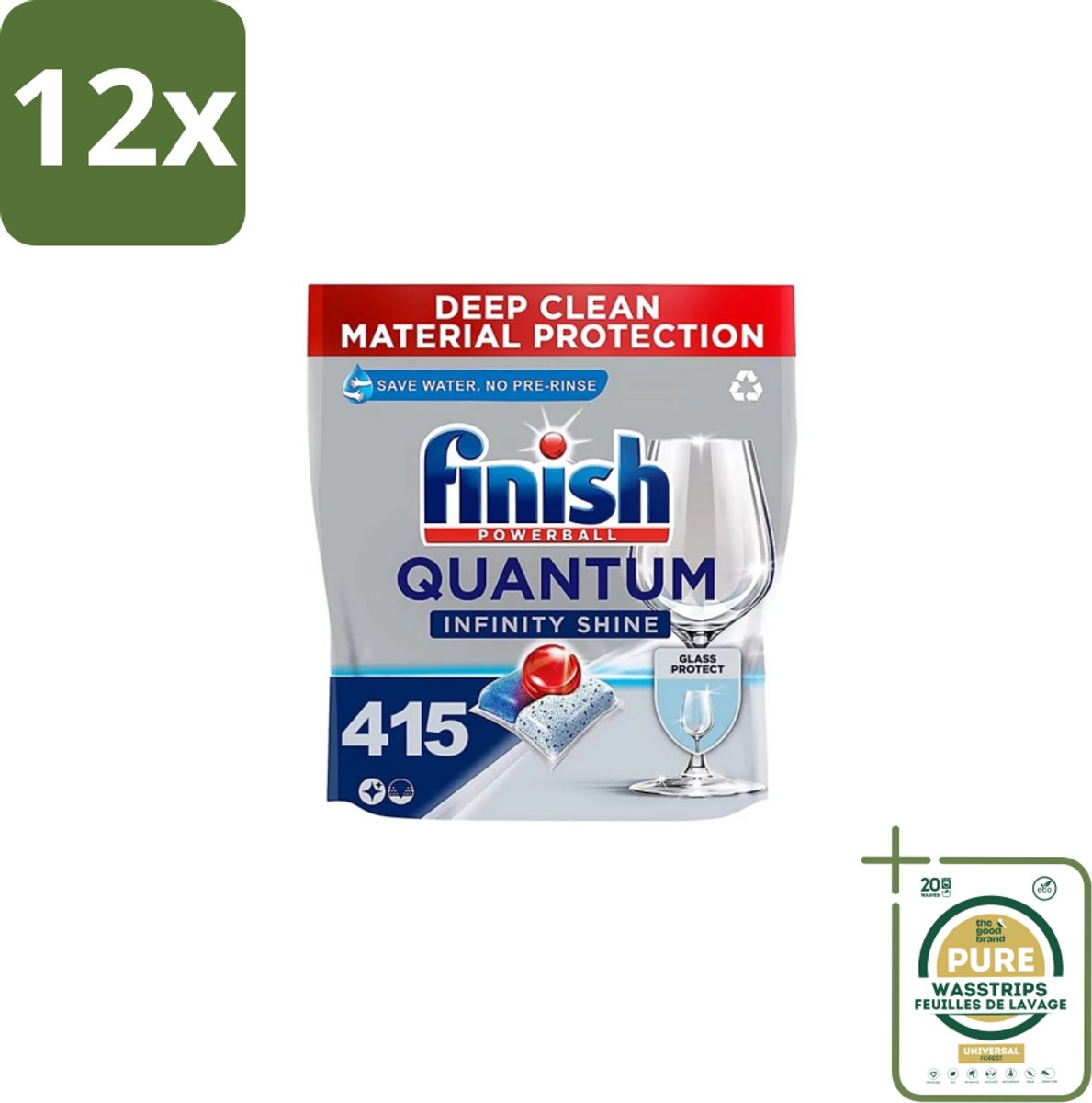 Finish – Vaatwastabletten – Quantum Infinity Shine – 83 Capsules - Voordeelverpakking - 12 stuks - Glasbescherming - Glans