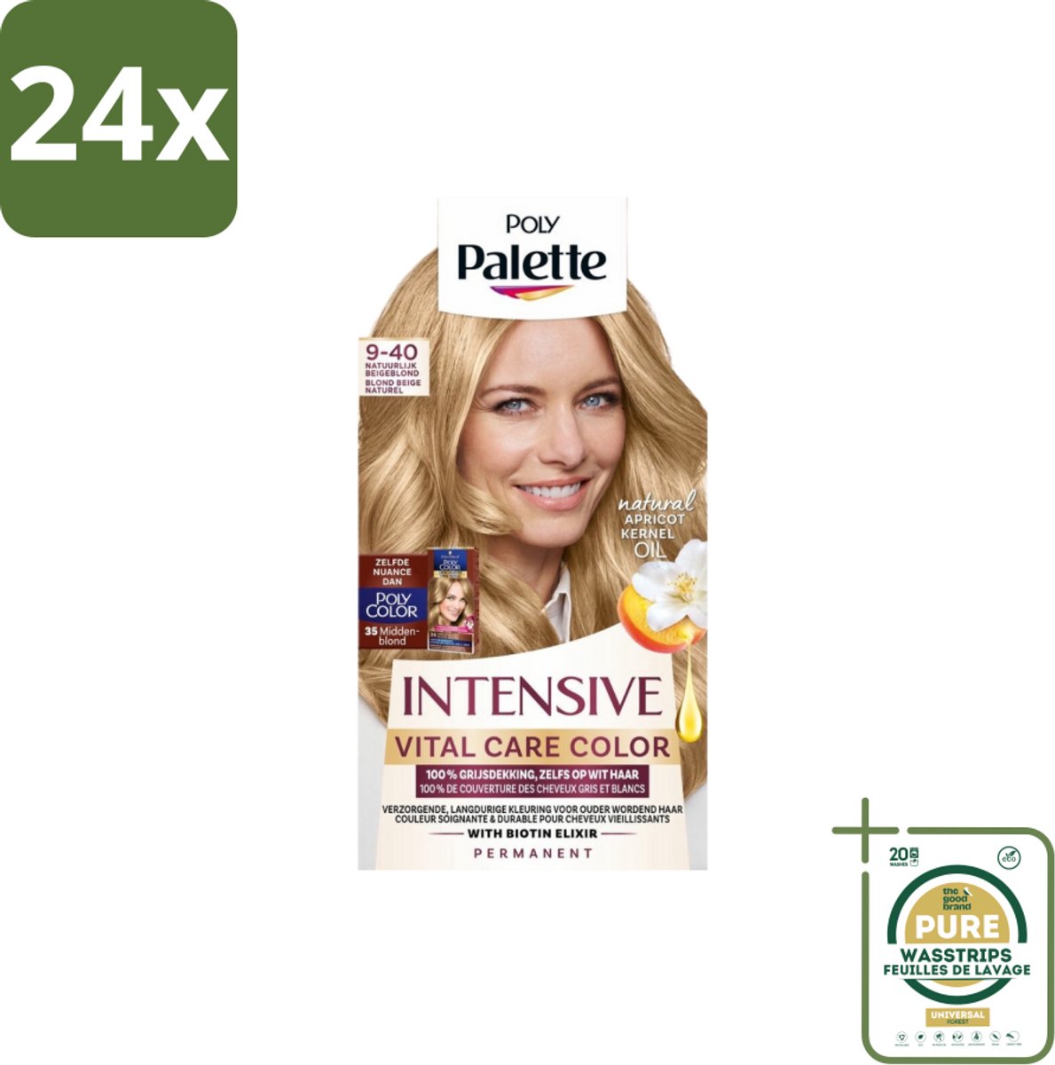 Poly Palette – Haarverf – 9-40 Natuurlijk Beigeblond – 115 ml - Voordeelverpakking - 24 stuks - Grijsdekking - Haarverzorging