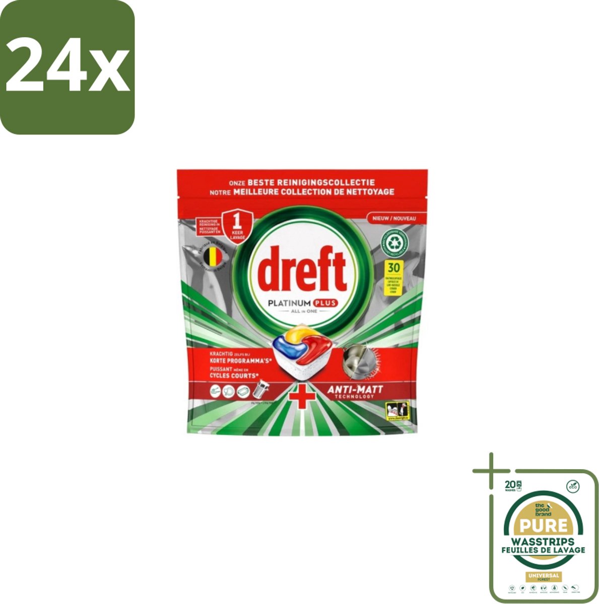 Dreft – Vaatwastabletten – Platinum Plus All-in-One – Original – 30 Tabletten - Voordeelverpakking - 24 stuks - Glasbescherming - Machinezorg