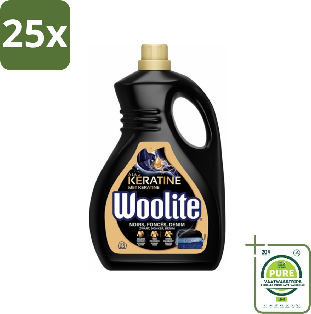 25 x Woolite Dark - Vloeibaar Wasmiddel - Met Keratine - Donkere & Denim Was - 25 Wasbeurten - 1,5L - Grootverpakking - Wasmiddel Voor Donkere Kleding - Denim Wasmiddel - Kleurbescherming - Wasmiddel Met Keratine - Wasmiddel Voor Handwas