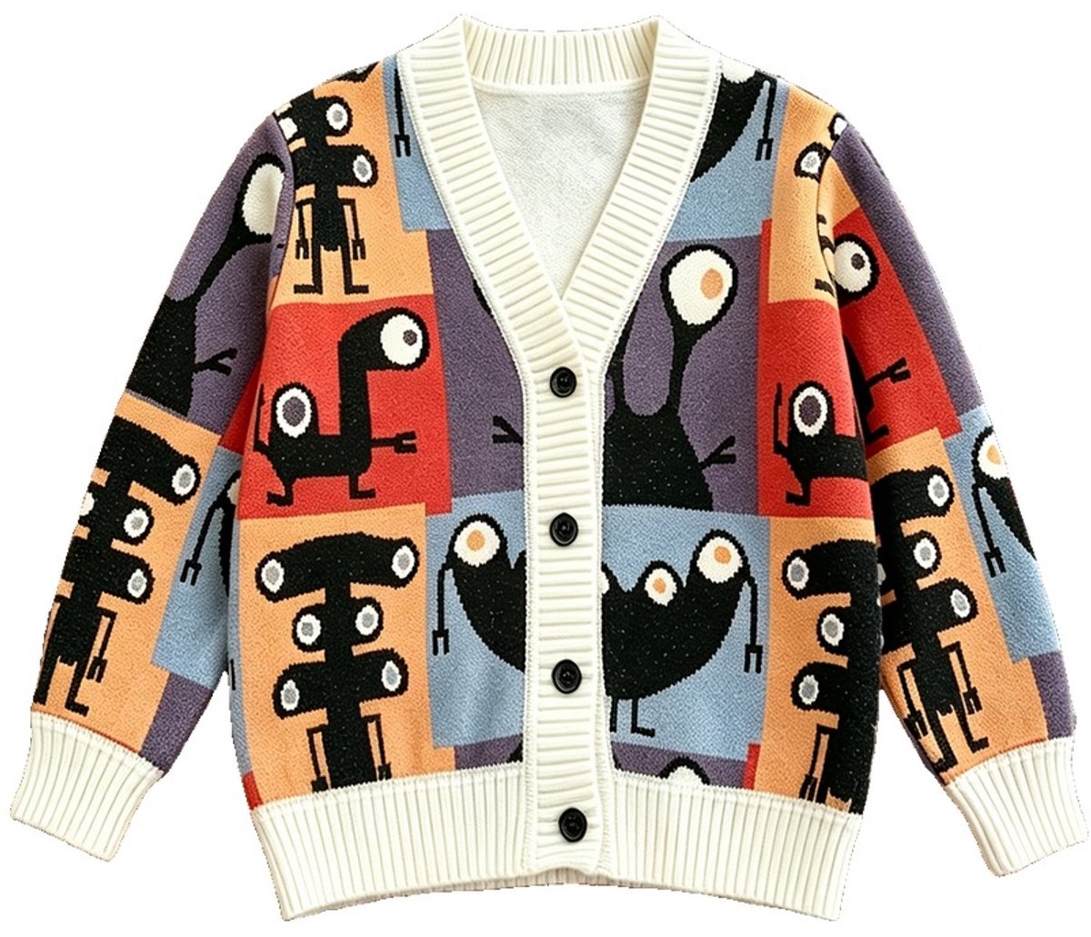 Currero Cardigan Jongens Vest Jongen Met Knopen Kinderen Warm Gebreid Vest Long Meerkleurig 1-2 Jaar Multicolor