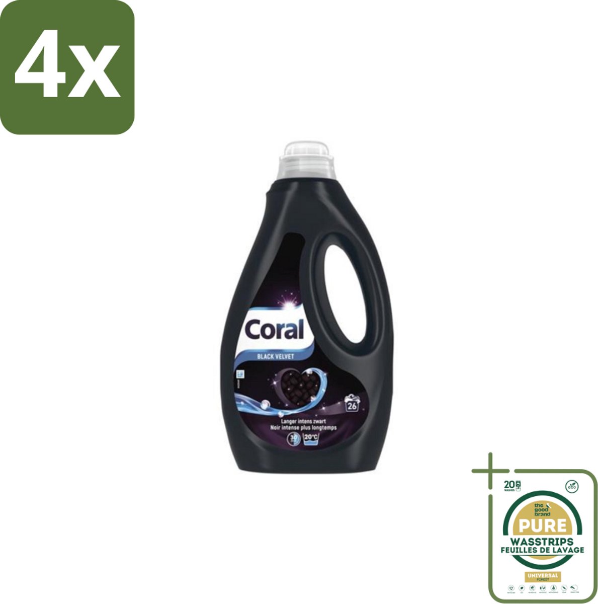Coral – Vloeibaar Wasmiddel – Black Velvet – 1170 ml - Voordeelverpakking - 4 stuks - Anti-pluis - Kleurbehoud