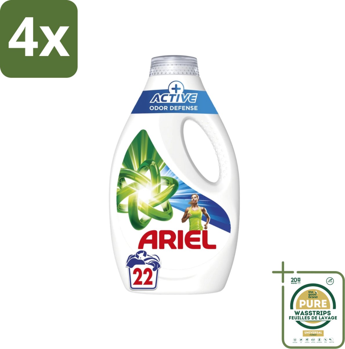 Ariel – Vloeibaar Wasmiddel – Active Odor Defense – 990 ml – 22 wasbeurten - Voordeelverpakking - 4 stuks - Vloeibaar wasmiddel - Geurbestrijding