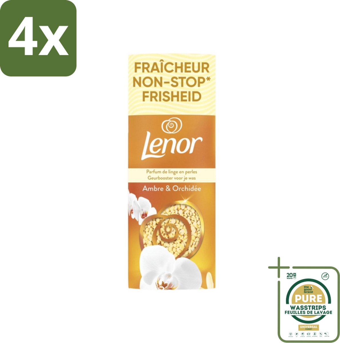 Lenor – Geurbooster – Amber & Orchidee – 12 Wasbeurten – 155 g - Voordeelverpakking - 4 stuks - Luxegeur - Orchidee