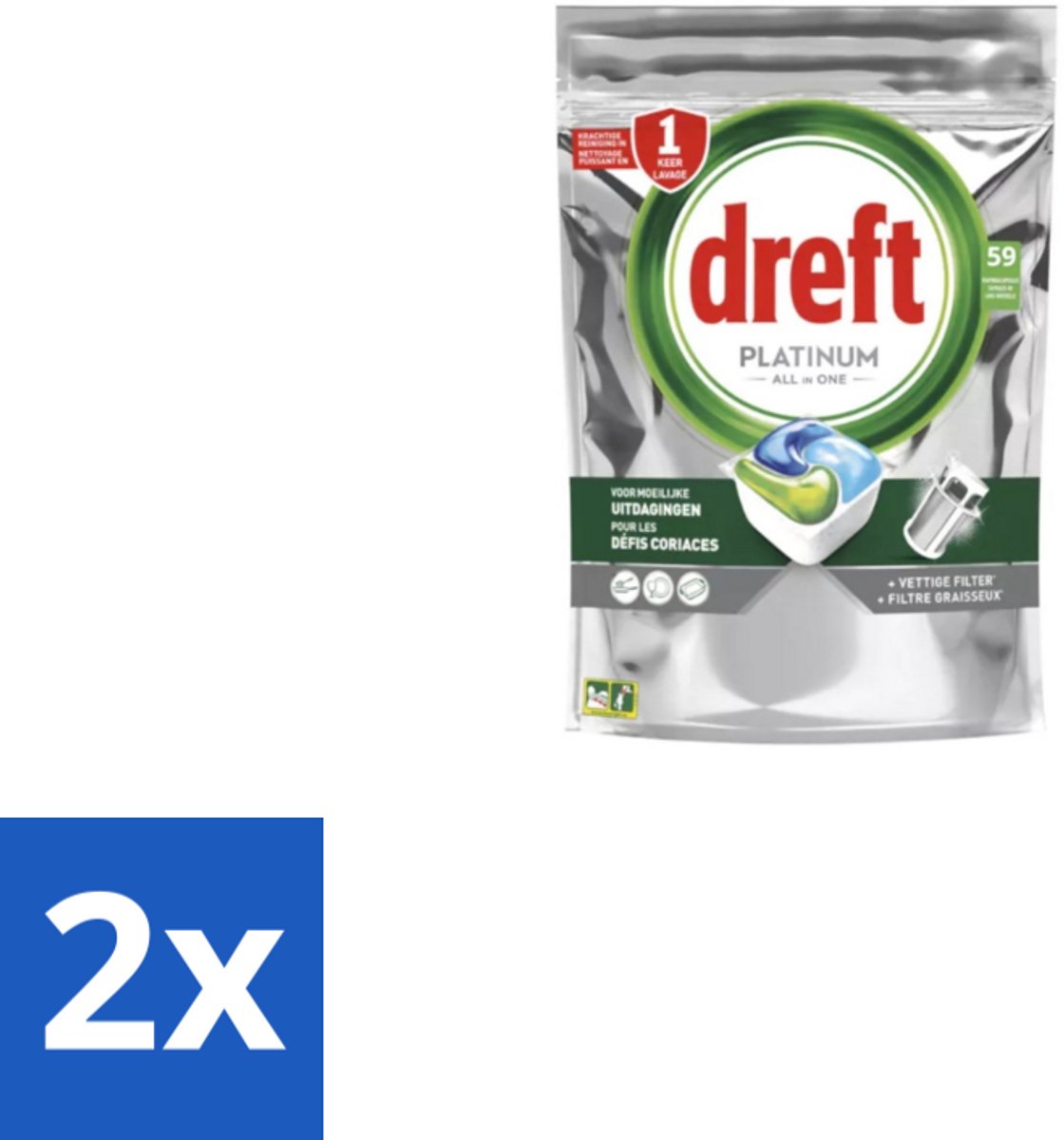 Dreft – Vaatwastabletten – Platinum All-in-One Original – 59 Tabletten - Voordeelverpakking - 2 stuks