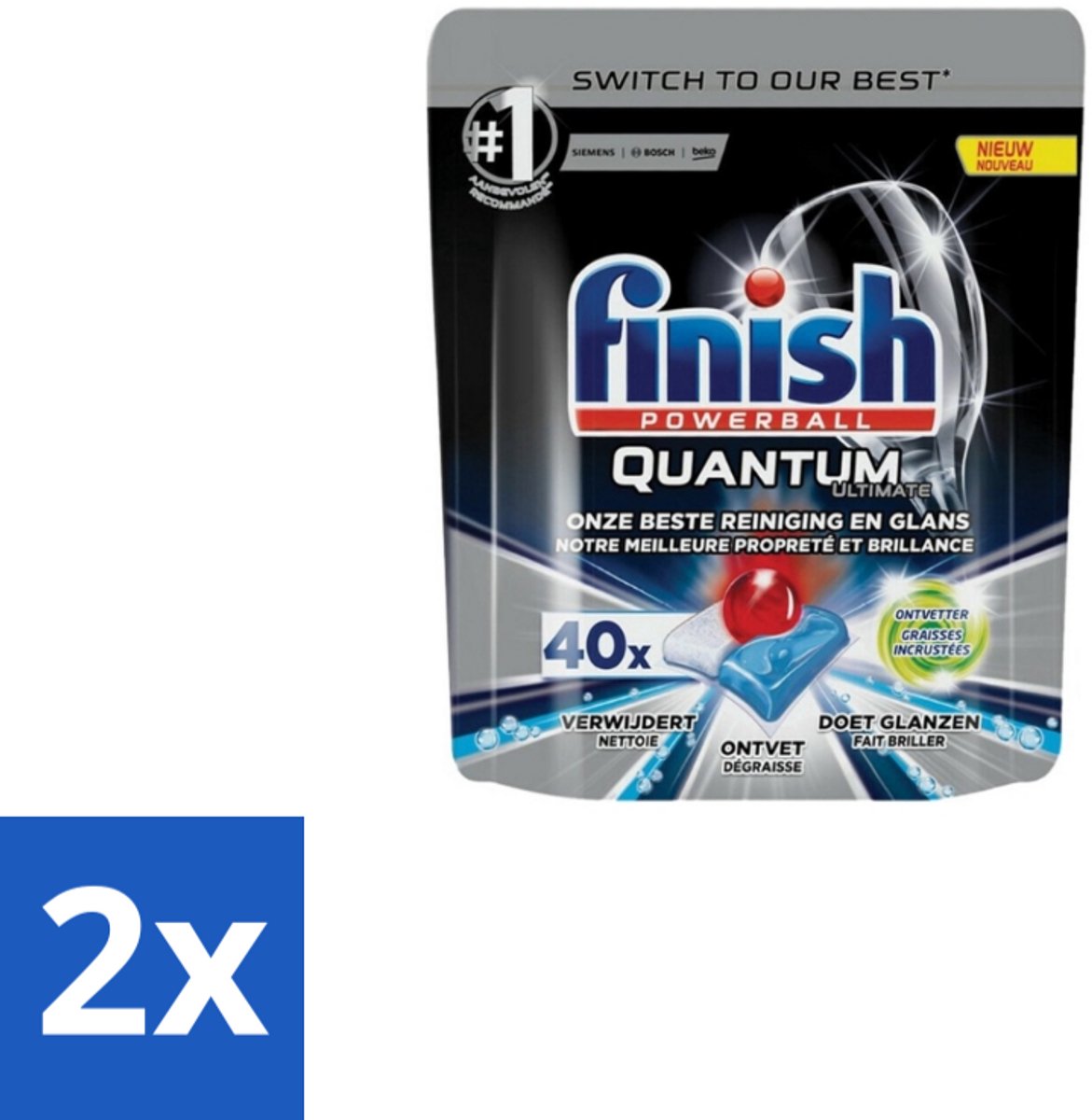 Finish – Vaatwastabletten – Quantum Ultimate Ontvetter – 40 Capsules - Voordeelverpakking - 2 stuks