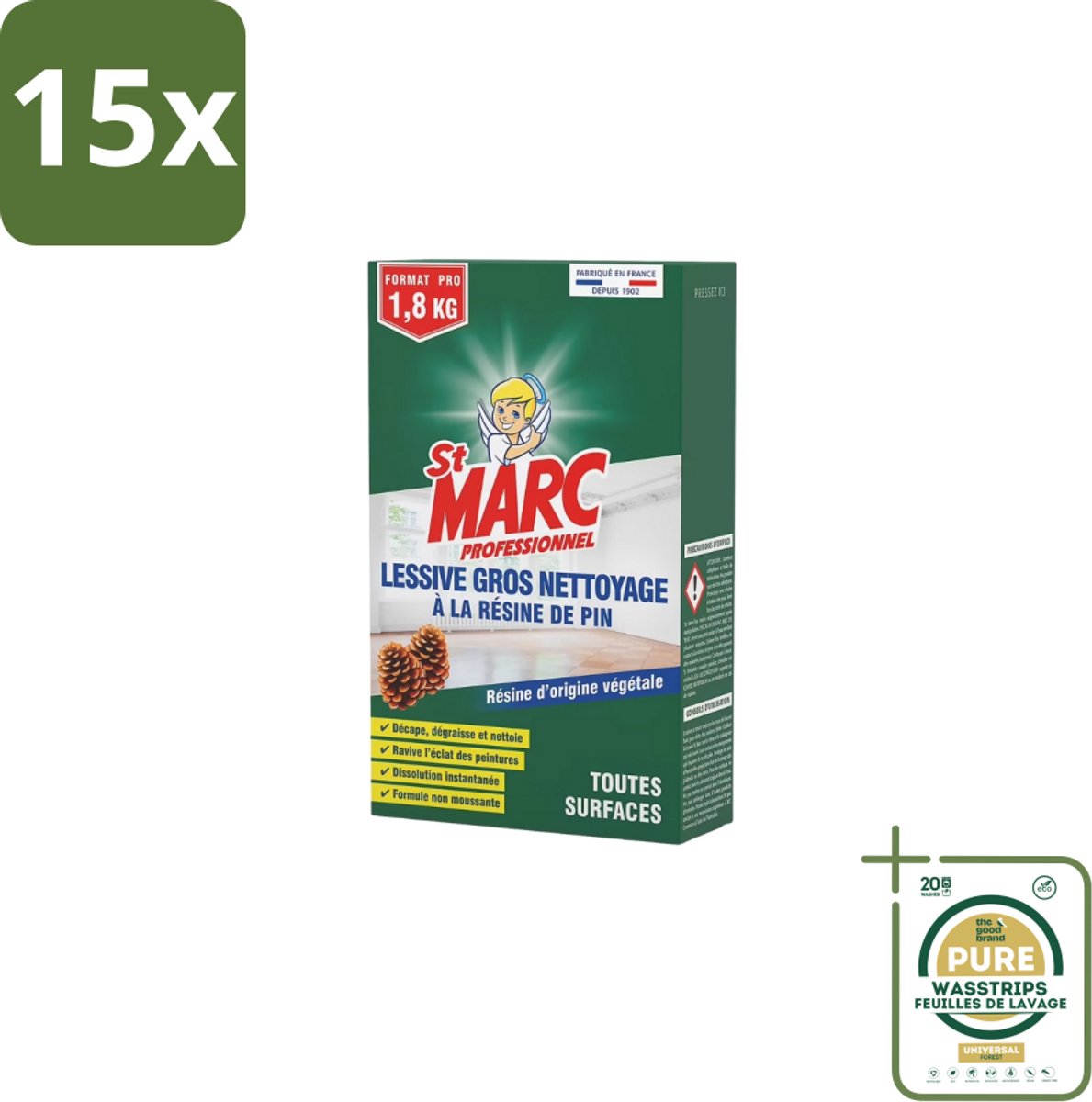 15 x St. Marc – Multireiniger Poeder – Professioneel Dennenhars – 1 kg - Grootverpakking - Arvenharspoeder - Professionele Reiniging - Dennenhars - Reiniging Muren - Reiniging Vloeren