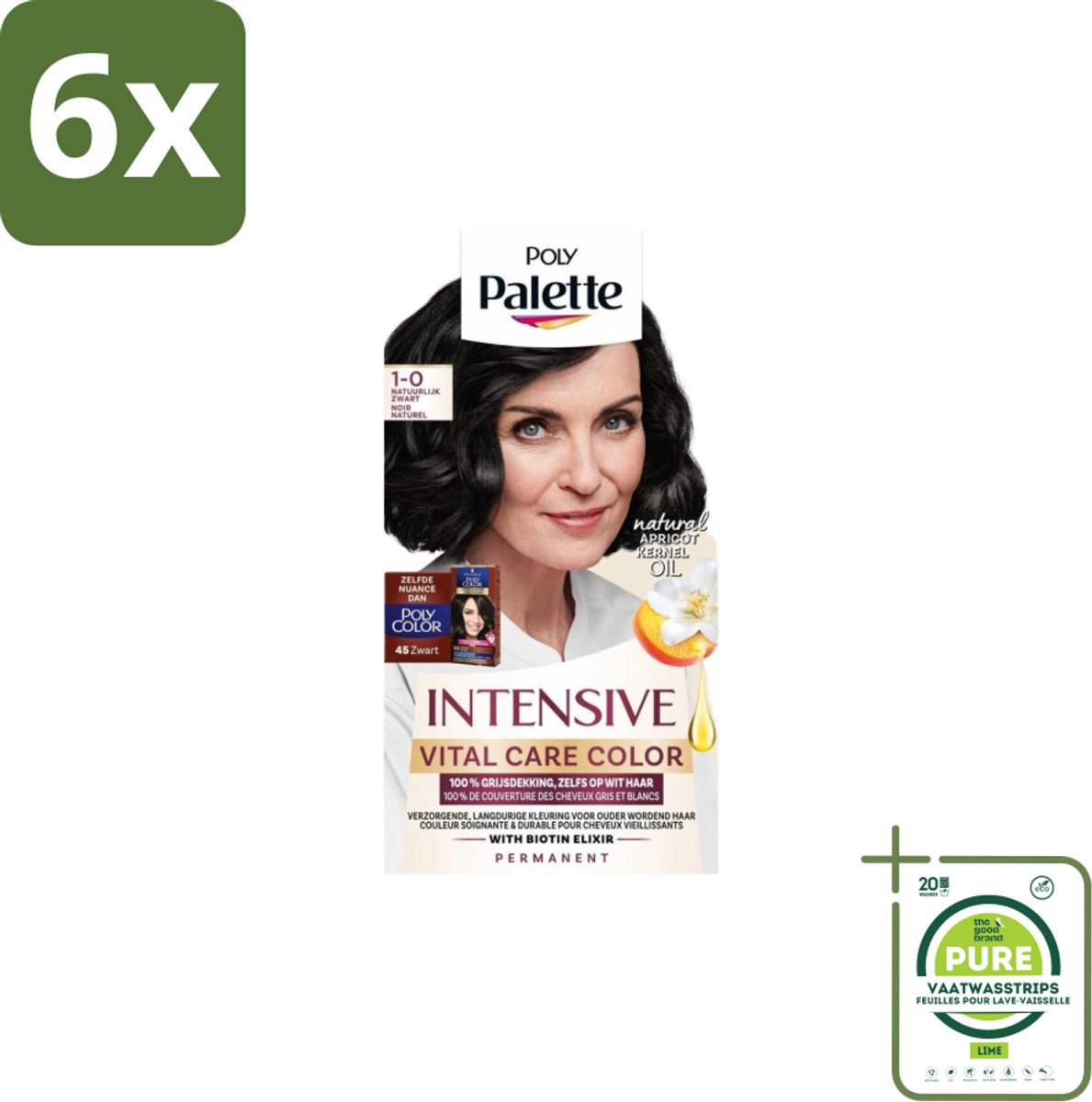 Poly Palette – Haarverf – 1-0 Natuurlijk Zwart – 115 ml - Voordeelverpakking - 6 stuks - Haarkleur - Grijsdekking