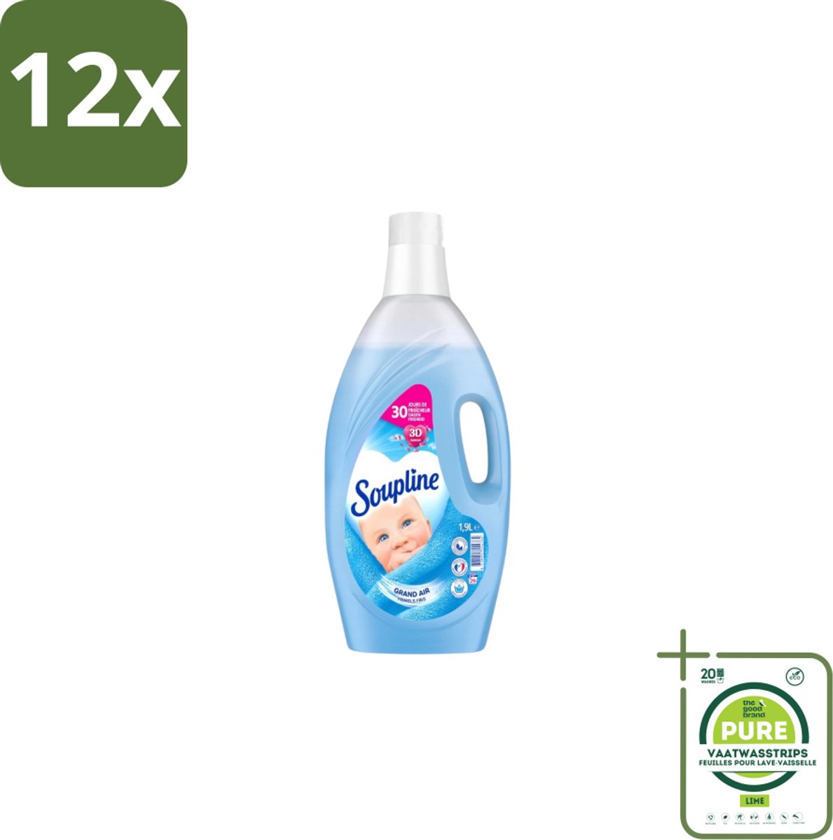 Soupline – Wasverzachter – Hemels Fris – 1,9 L - Voordeelverpakking - 12 stuks - Wasverzachter - Wasgoed verzachter