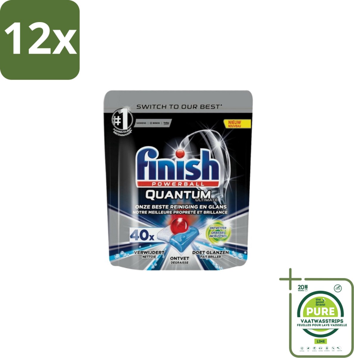 Finish – Vaatwastabletten – Quantum Ultimate Ontvetter – 40 Capsules - Voordeelverpakking - 12 stuks - Vaatwas - Vaatwas tablet