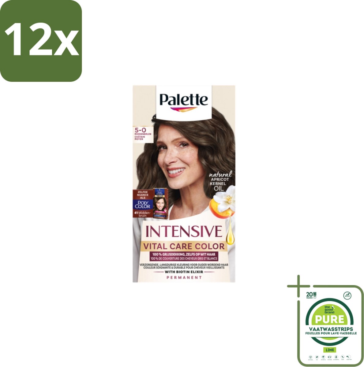 Poly Palette – Haarverf – 5-0 Middenbruin – 115 ml - Voordeelverpakking - 12 stuks - Haarkleuring - Grijsdekking