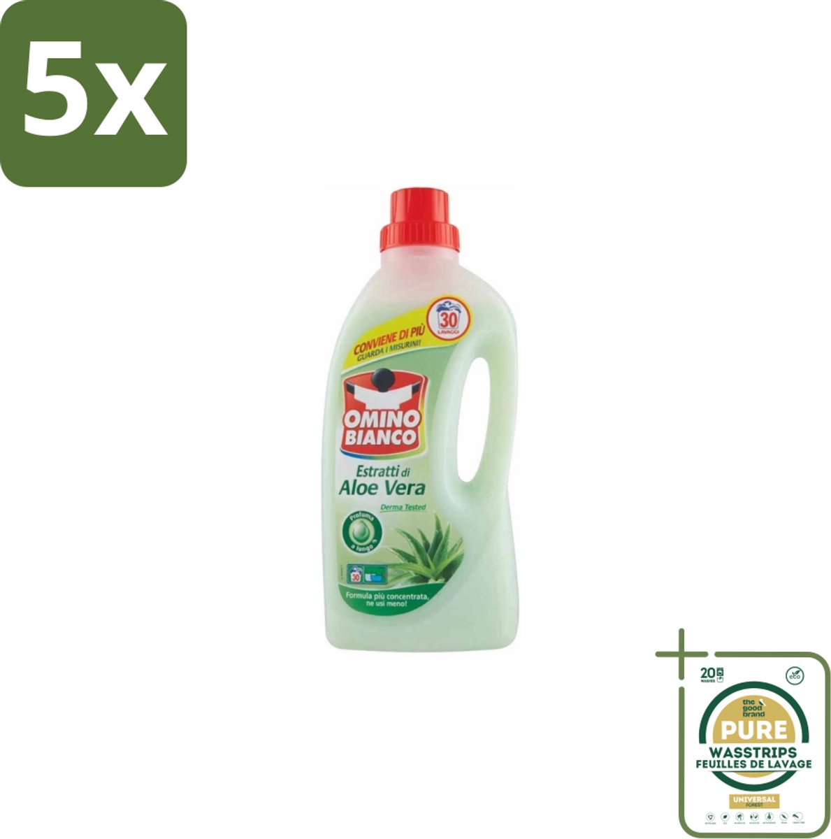 5 x Omino Bianco – Vloeibaar Wasmiddel – Aloë Vera – 1500 ml - Grootverpakking - Wasmiddel - Aloë Vera - Zachte Was - Krachtige Reiniging - Vlekverwijdering