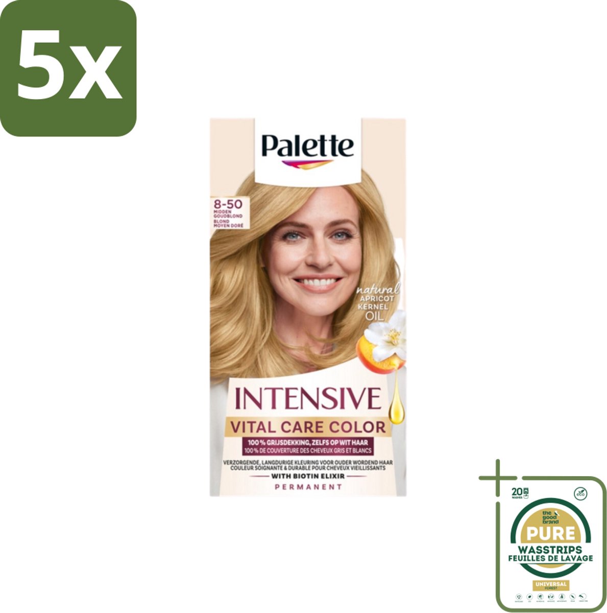 5 x Poly Palette – Haarverf – 8-50 Midden Goudblond – 115 ml - Grootverpakking - Haarkleur - Permanent Haarkleuren - Grijsdekking - Midden Goud - Ouder Wordend Haar
