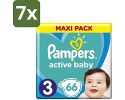 7 x Pampers – Luiers – Active Baby Dry Maat 3 – 66 Luiers - Baby Luier - Droge Luier - Vochtabsorptie - Superabsorberende Kern - Luier Voor Baby