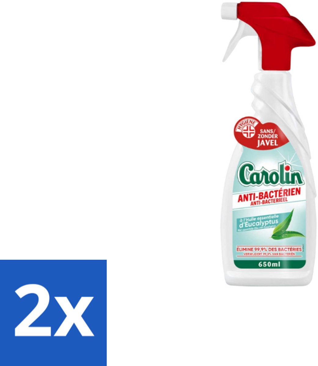 2 x Carolin – Allesreiniger Spray – Anti Bacteriën Eucalyptus – 650 ml - Allesreiniger Spray - Anti Bacteriën - Eucalyptus - Hygiëne - Bacteriën Verwijderen