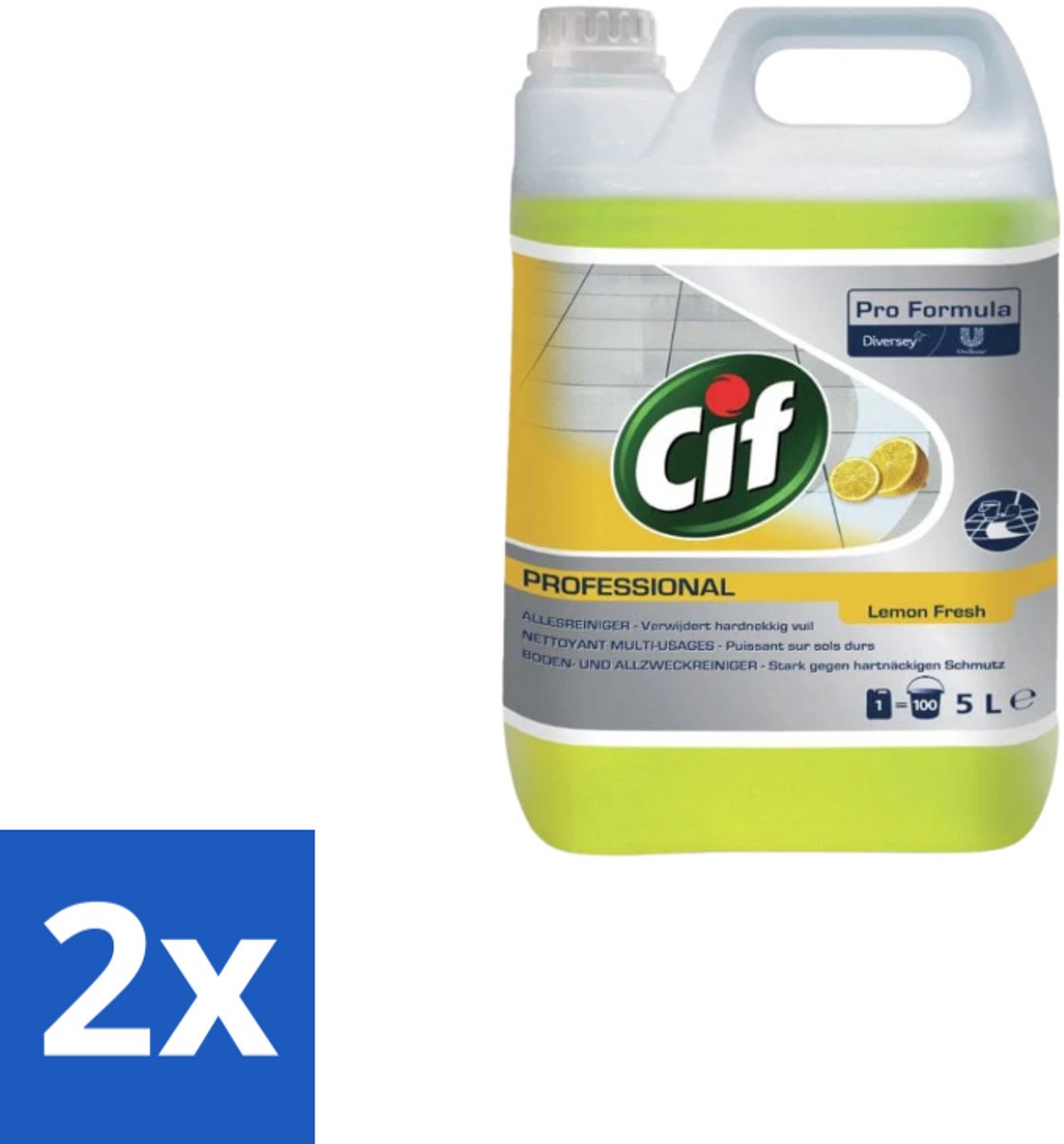 2 x Cif - Allesreiniger - Citroenfris - 5 l - Allesreiniger - Waterbestendig Oppervlak - Vuiloplossend - Reiniging - Vloer