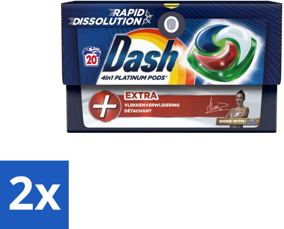 2 x Dash – Wasmiddel Pods 4-in-1 Platinum – Extra Vlekkenverwijdering – 20 Capsules - Wasmiddelcapsules - Krachtige Wasmiddel - Vlekverwijdering - Kleurbehoud - Frisheid