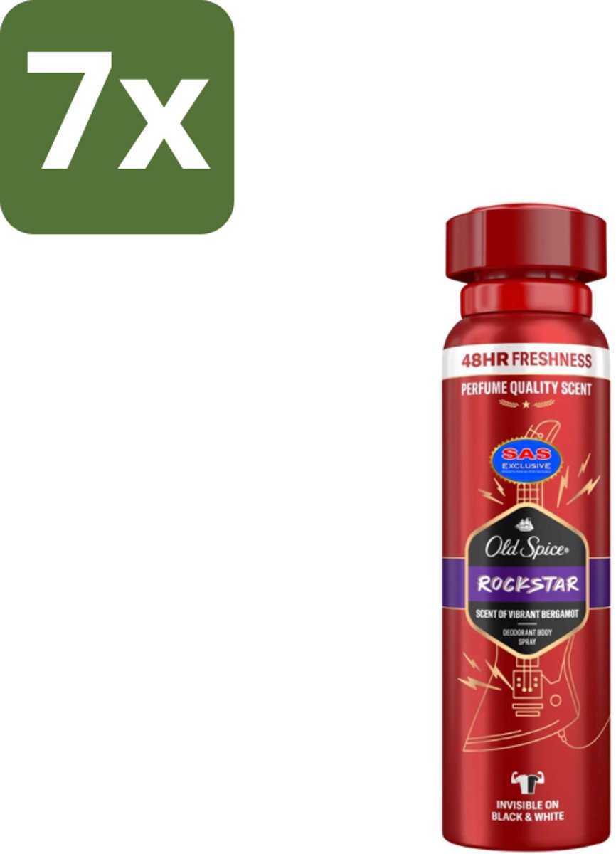 7 x Old Spice – Deospray – Rockstar – 150 ml - Old Spice Rockstar - Deodorant Spray - Frisheid - Lichaamsgeur - Energie