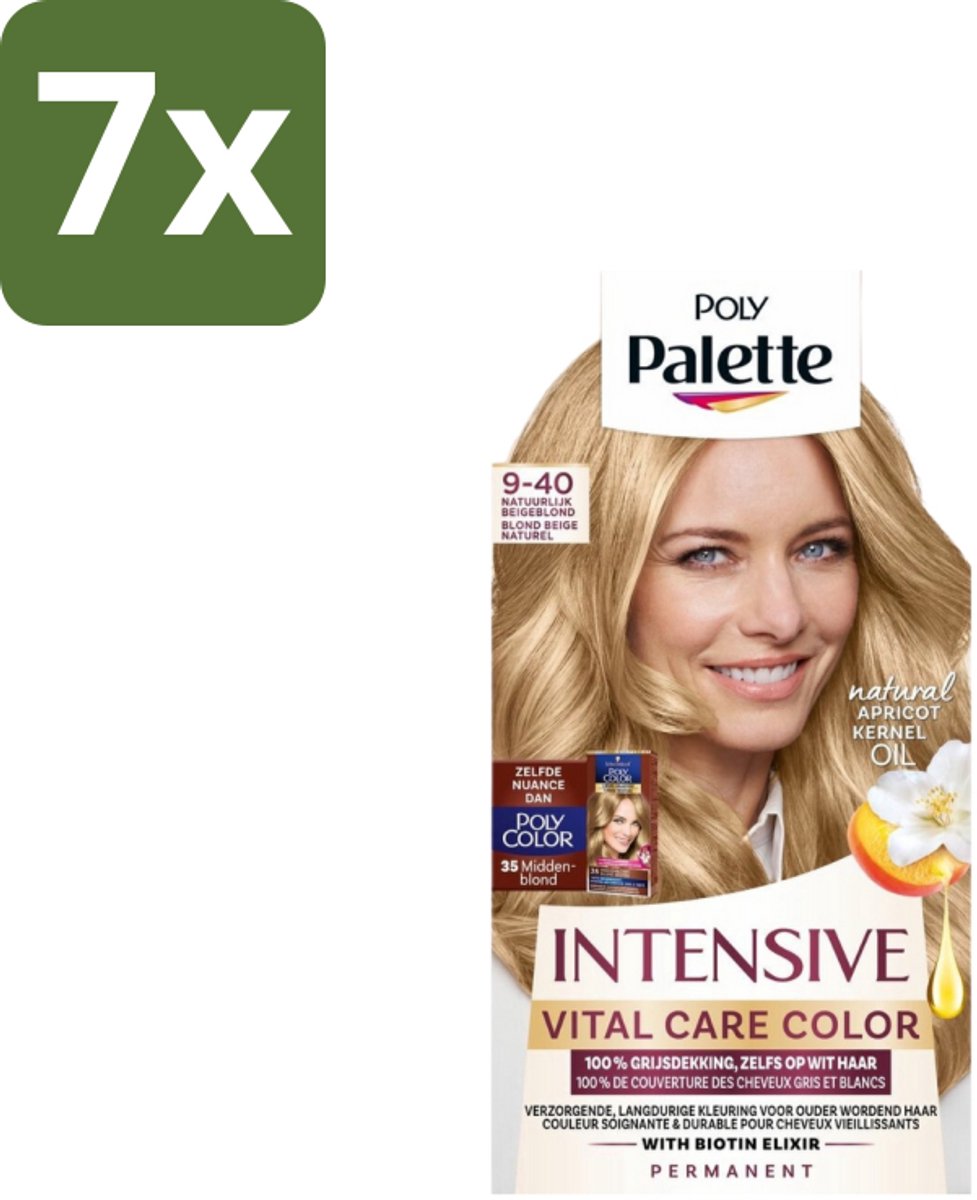7 x Poly Palette – Haarverf – 9-40 Natuurlijk Beigeblond – 115 ml - Natuurlijk Blond - Beigeblond - Grijsdekking - Haarverzorging - Haarversterking