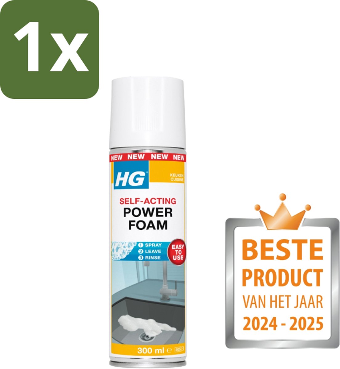 1 x HG - Power Foam Keuken - Vetoplossende Spray - 300 ml - Keuken Reinigen - Vet Oplossen - Keuken Hygiëne - Keuken Schoonmaken - Vetvrij Maken