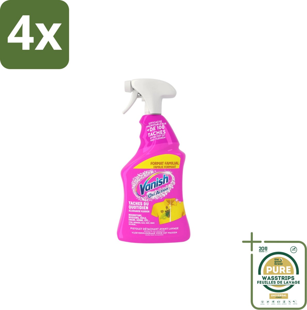 Vanish – Vlekverwijderaar Spray – Oxi Action 4-in-1 – 940 ml - Voordeelverpakking - 4 stuks - Vlekken verwijderen - Kleurverlies voorkomen