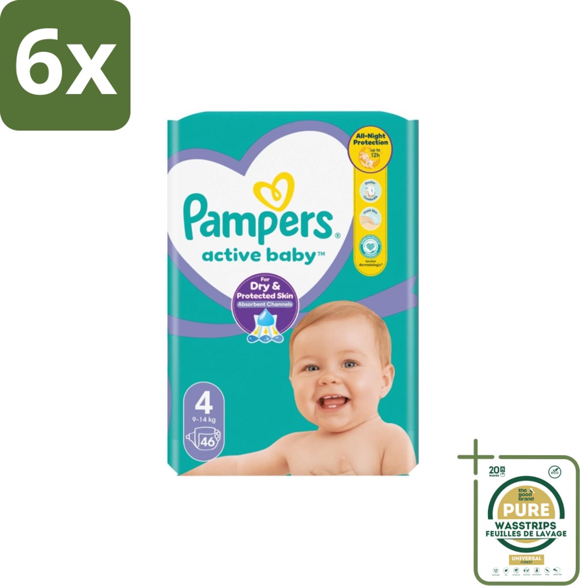 Pampers – Luiers – Active Baby Maat 4 – 46 Luiers - Voordeelverpakking - 6 stuks - Baby luchtdoorlatend - Baby comfort