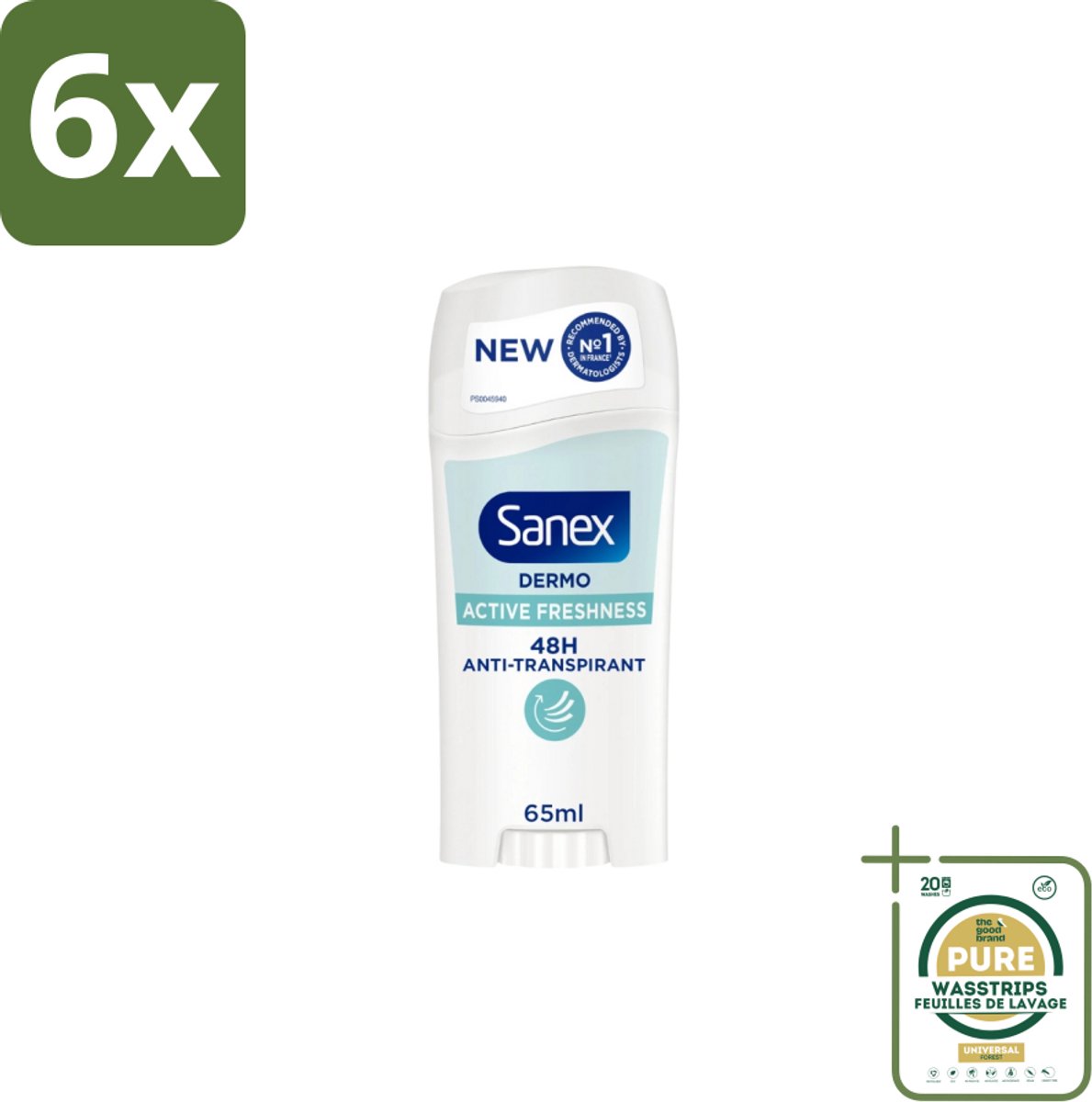 Sanex – Deodorant Stick – Dermo Active Freshness – 65 ml - Voordeelverpakking - 6 stuks - Huidbescherming - Zachte textuur