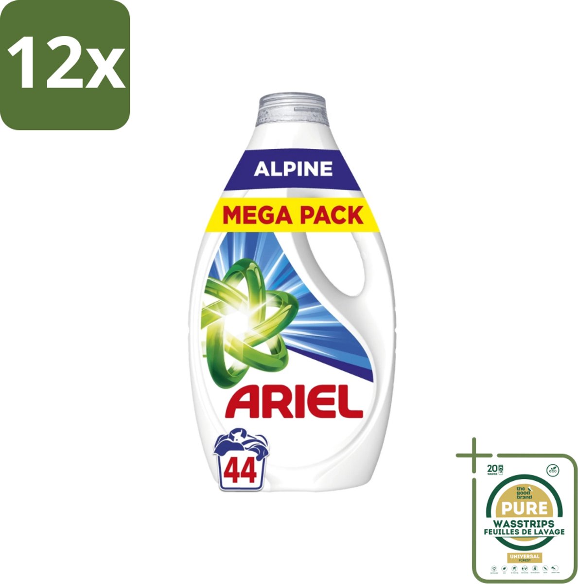 Ariel – Vloeibaar Wasmiddel – Alpine – 1980 ml – 44 wasbeurten - Voordeelverpakking - 12 stuks - Koud wassen - Ariel Alpine