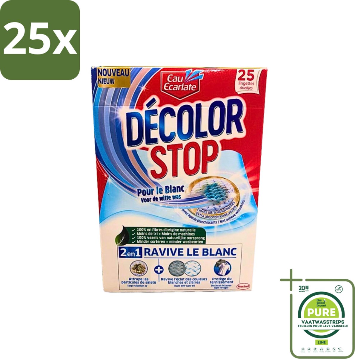 25 x Eau Eclarate - Sublim Blanc - Ultra Witmakend - 25 doekjes - Grootverpakking - Witte Textiel - Glans Herstellen - Witmaken - Textielreiniger - Vergrijzing Voorkomen