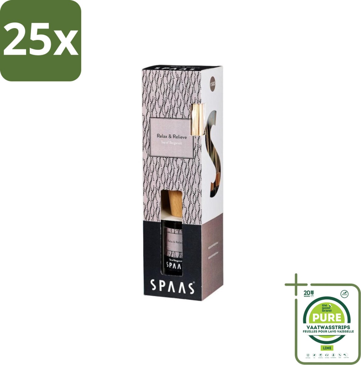 25 x Spaas - Geurstokjes - Relax & Relieve - Bergamotthee - 80 ml - Grootverpakking - Geurstokjes - Geurverspreider - Bergamotthee - Relax - Ontspannen