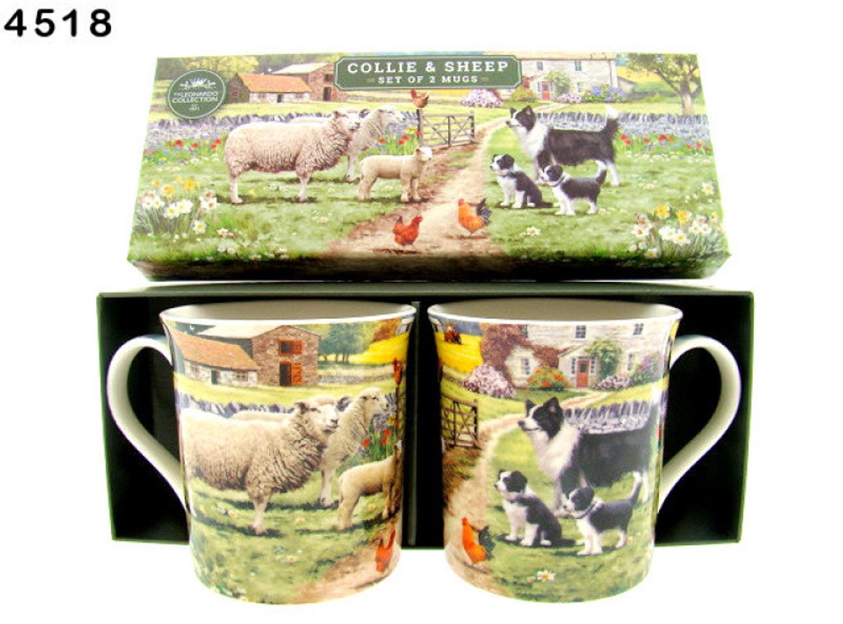 Schaap en collie mokken, set van 2, porselein, 300 ml