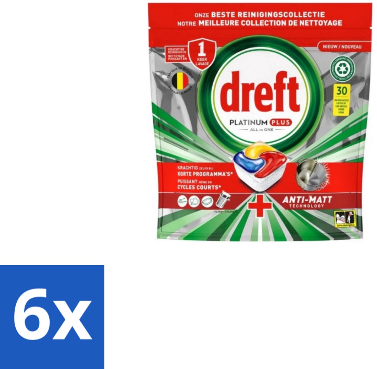 Dreft – Vaatwastabletten – Platinum Plus All-in-One – Original – 30 Tabletten - Voordeelverpakking - 6 stuks