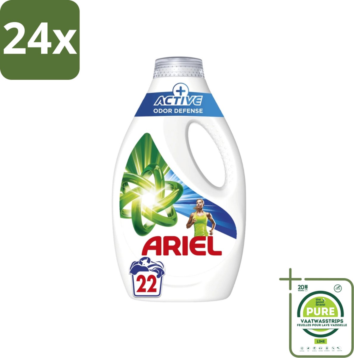 Ariel – Vloeibaar Wasmiddel – Active Odor Defense – 990 ml – 22 wasbeurten - Voordeelverpakking - 24 stuks - Geurverwijdering was - Sportkleding wasmiddel
