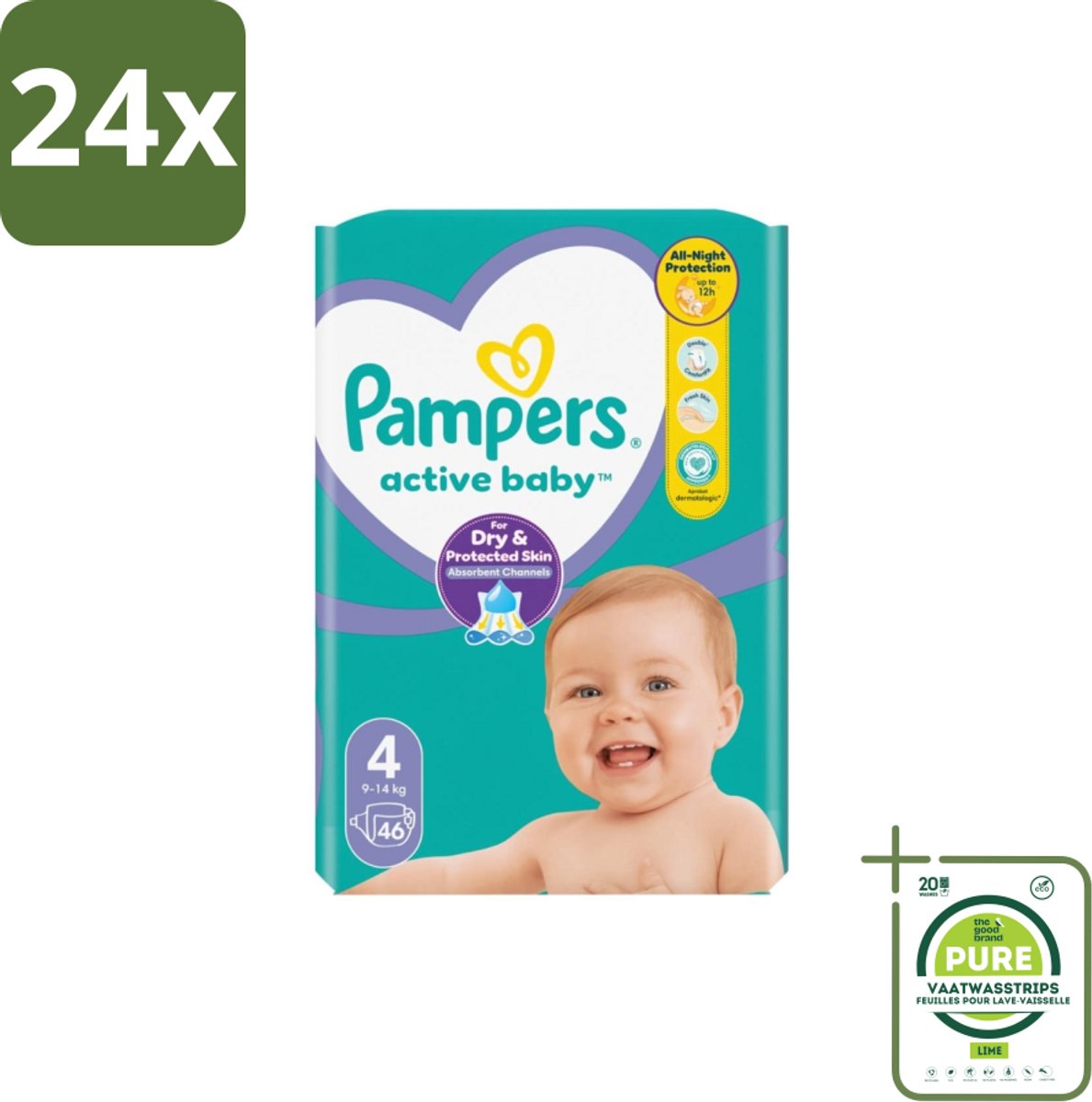 Pampers – Luiers – Active Baby Maat 4 – 46 Luiers - Voordeelverpakking - 24 stuks - Baby luier - Baby droog