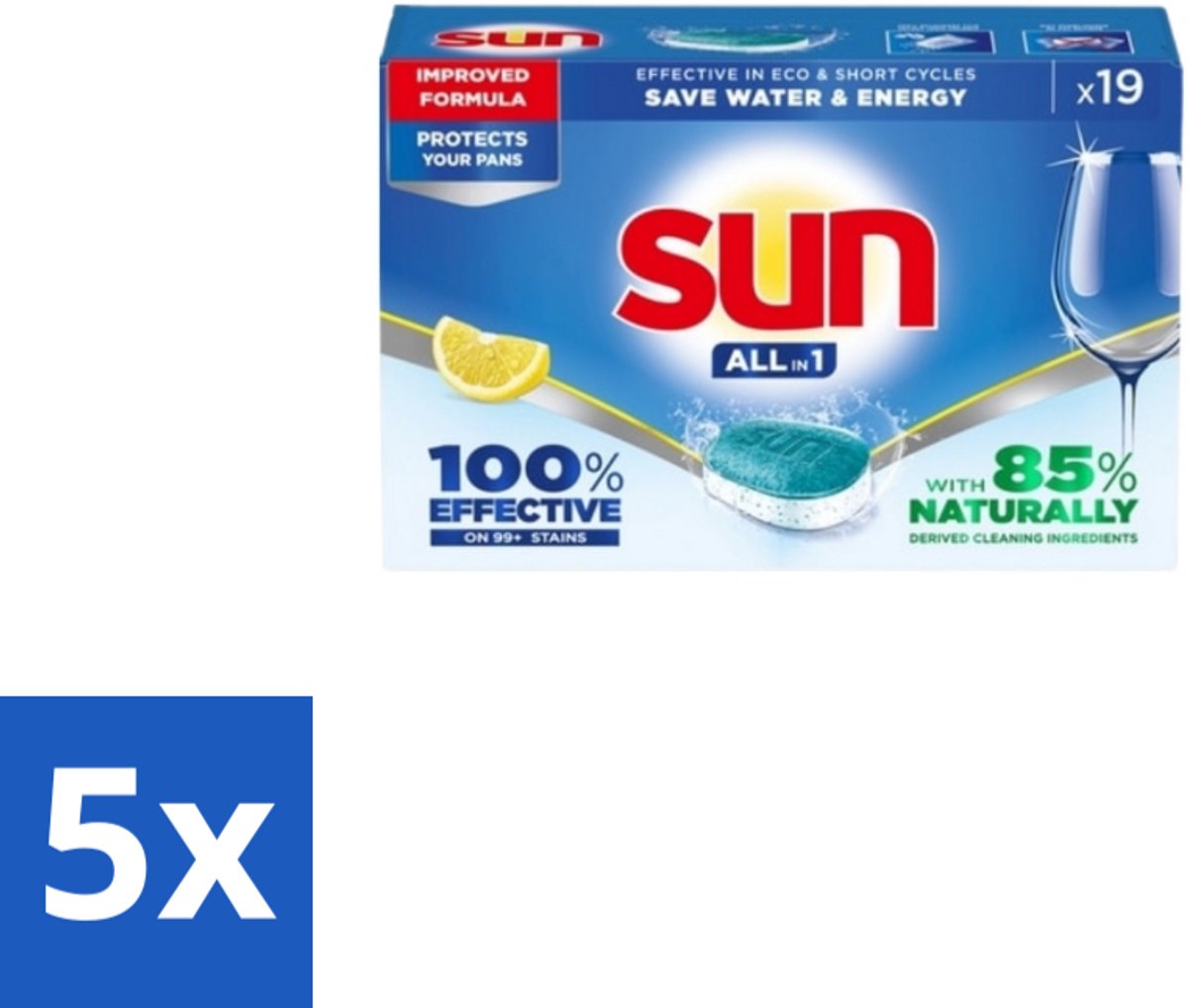 Sun – Vaatwastabletten – All-in-1 Citroen – 19 tabletten - Bulkverpakking - 5 stuks