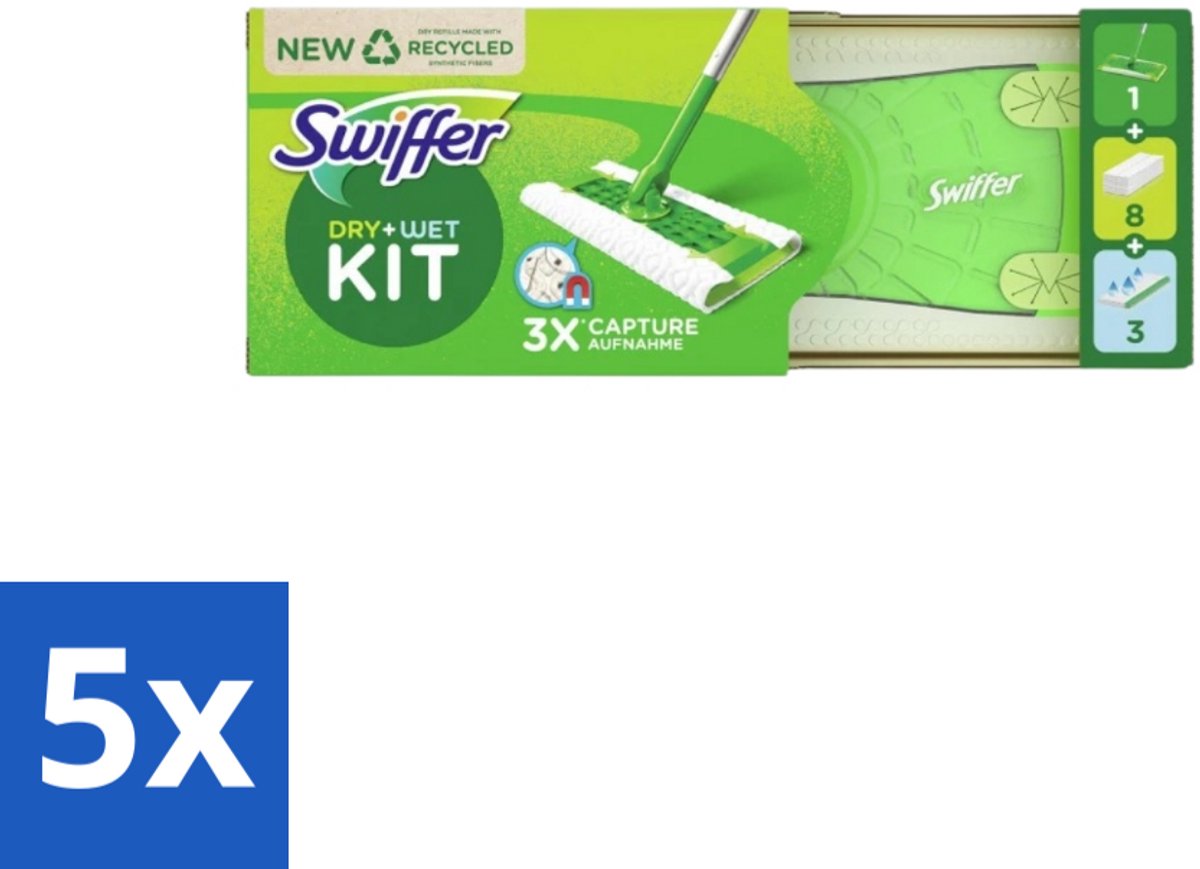 Swiffer – Vloerreiniger – Starterkit – 1 dweil + 8 droge & 3 vochtige doekjes - Bulkverpakking - 5 stuks