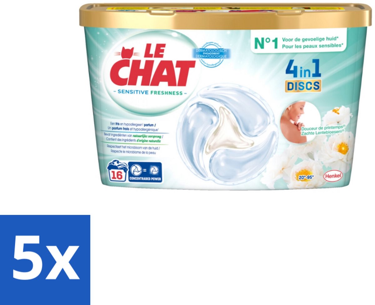 Le Chat – Wascapsules – Sensitive Zachte Lentebloesem – 16 wasbeurten - Bulkverpakking - 5 stuks