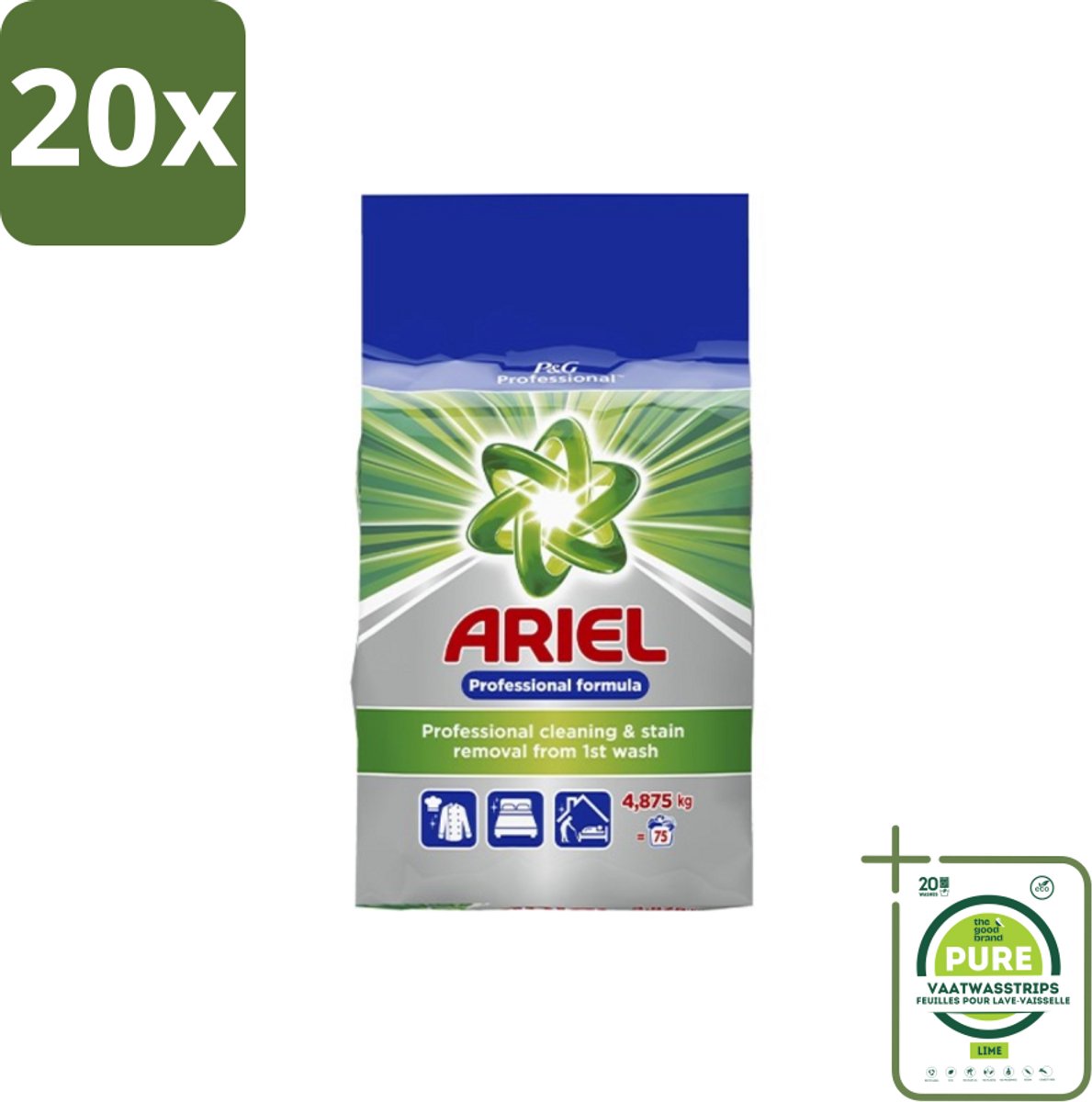 20 x Ariel – Waspoeder Professional – Original – 4,8 kg – 75 wasbeurten - Grootverpakking - Ariel Professional Waspoeder - 4.8 Kg Waspoeder - Professioneel Wasmiddel - Actilift Waspoeder - Waspoeder Voor Wit En Gekleurd Textiel